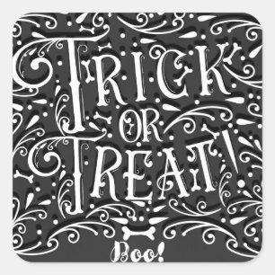 Adesivo Quadrado Trick or Treat Vintage Chalk Bones Festa de Hallow