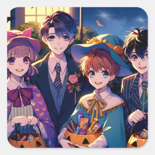 Adesivo Quadrado Trick ou Tratando Crianças em Figurinos no Hallowe