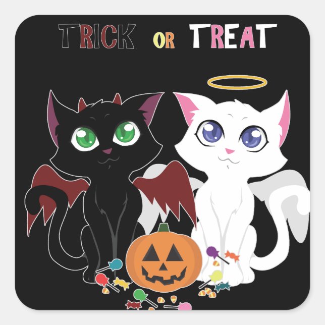 Adesivo Quadrado Trick ou Tratar Kittens (Frente)