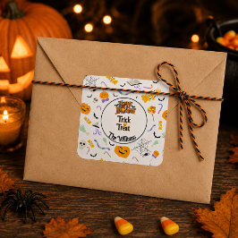 Adesivo Quadrado Trick ou Treat Personalizado Fofo de Halloween