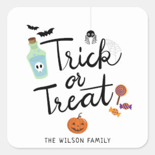 Adesivo Quadrado Trick ou Treine o Docinho de Halloween