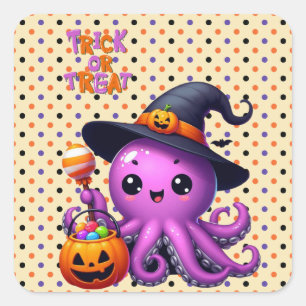 Adesivo Quadrado Trick ou Treine Octopus Halloween