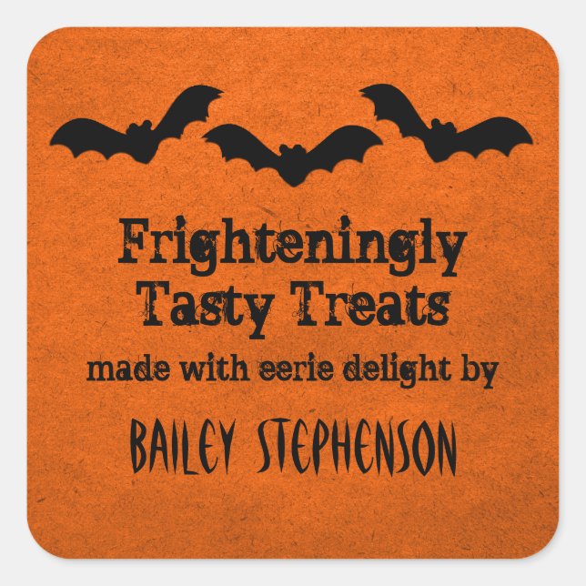 Adesivo Quadrado Trio de Bats Halloween Baking Stickers, Laranja (Frente)