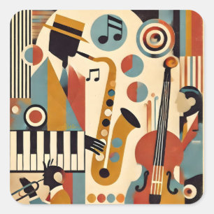 Adesivo Quadrado Trio Minimalista Moderno da Era do Jazz de Meados