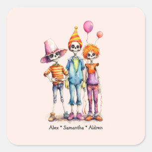 Adesivo Quadrado Trio Zombie Pastel Adorável - Halloween Bonito (3)