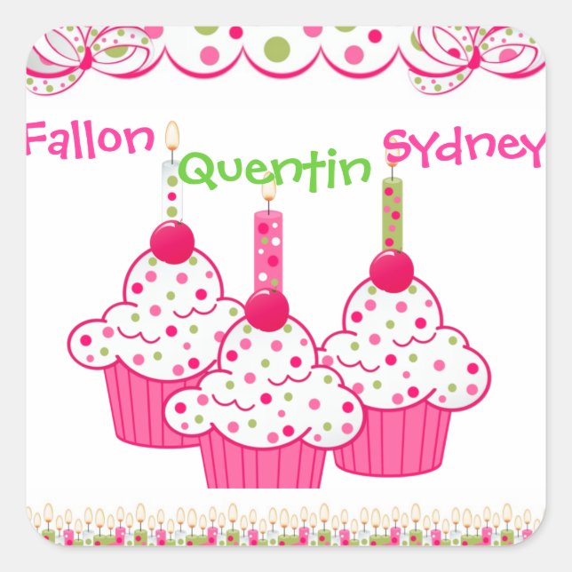 Adesivo Quadrado Tripletes de Cupcake de PINK (Frente)