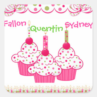 Adesivo Quadrado Tripletes de Cupcake de PINK