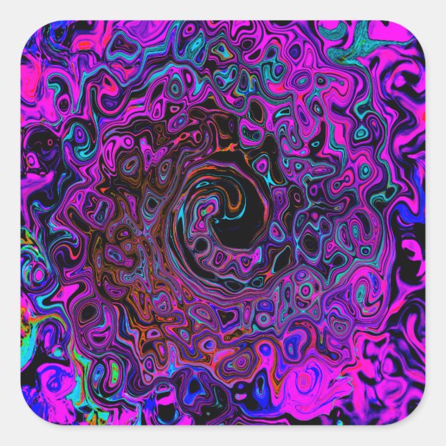 Adesivo Quadrado Trippy Black and Magenta Retro Liquid Swirl (Frente)