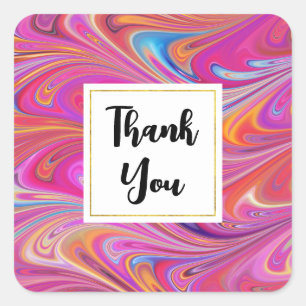 Adesivo Quadrado Trippy Pink e Orange Swirable Design Obrigado