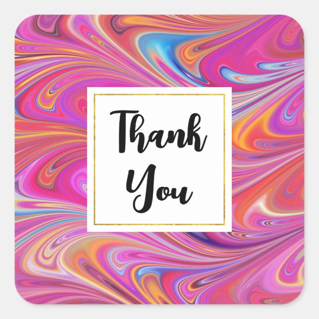 Adesivo Quadrado Trippy Pink e Orange Swirable Design Obrigado (Frente)