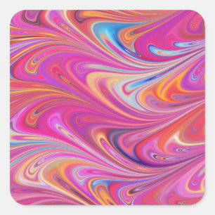 Adesivo Quadrado Trippy Pink e Orange Swirly Design