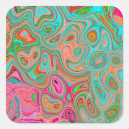 Adesivo Quadrado Trippy Retro Orange e Aqua Groovy Abstrato Art