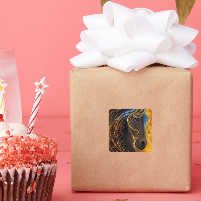 Adesivo Quadrado Triptych belo Cavalo Negro (Festa)