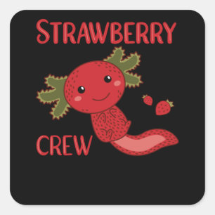 Adesivo Quadrado Tripulação de Morango Kawaii Axolotl Berry Cute