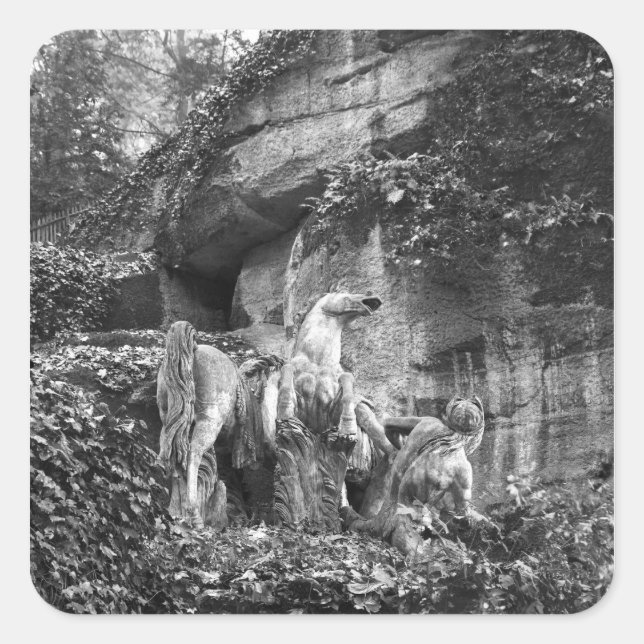 Adesivo Quadrado Tritons limpando dois cavalos do sol (Frente)