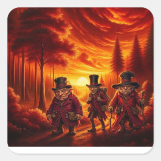 Adesivo Quadrado Trolls Em Uma Caminhada Ao Pôr do Sol