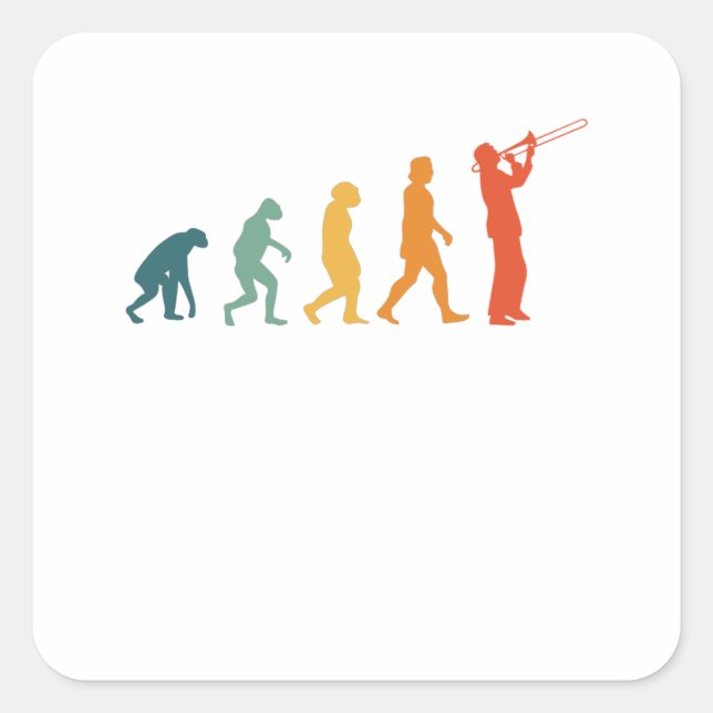 Adesivo Quadrado Trombone Evolution Retro Concert Band Trombonist (Frente)