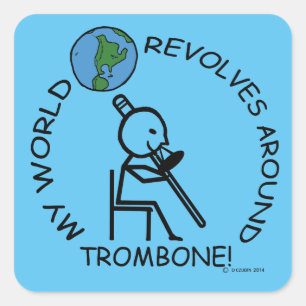 Adesivo Quadrado Trombone - O Mundo Revola-se em Torno do Sticker Q