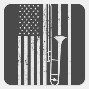 Adesivo Quadrado Trombone Player EUA Patriótico Americano 4 de julh