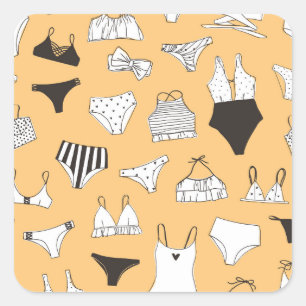 Adesivo Quadrado Tropical Bikini: Padrão de Verão Desenhado à Mão