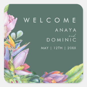 Adesivo Quadrado Tropical Floral Colorida Boas-vindas ao Casament