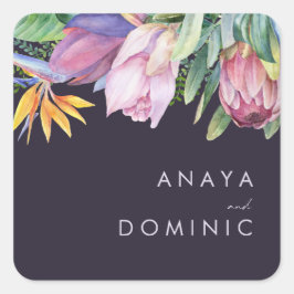 Adesivo Quadrado Tropical Floral Colorida | Focas de Envelopes Roxo