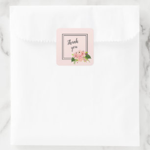 Adesivo Quadrado Tropical Floral Grande Rosa e Pêssego Obrigada