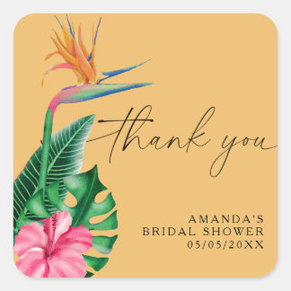 Adesivo Quadrado Tropical floral - obrigado chá de noiva