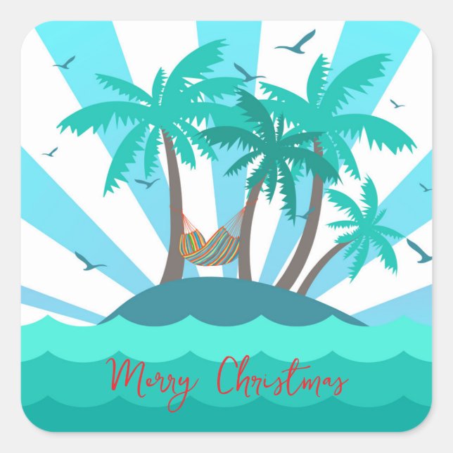 Adesivo Quadrado Tropical Island Palm Tree Christmas  (Frente)