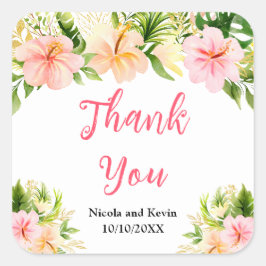 Adesivo Quadrado Tropical Jungle Floral Wedding Thank You