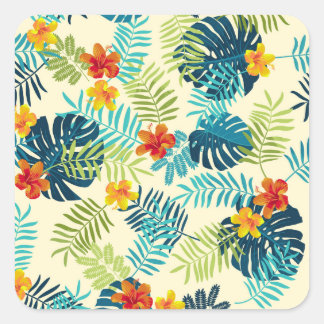 Adesivo Quadrado Tropical Monstera Hibiscus — Padrão de Verão