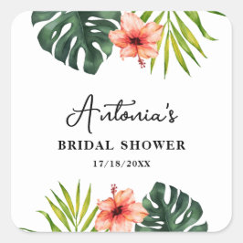 Adesivo Quadrado Tropical Monstera Palm Bridal Shower 
