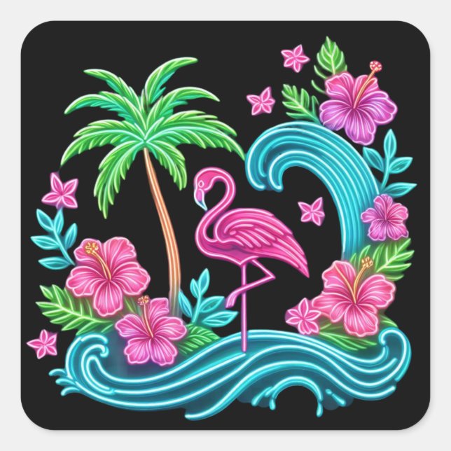 Adesivo Quadrado Tropical Neon Flamingo (Frente)