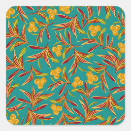 Adesivo Quadrado Tropical Pattern with Red and Yellow Leaves