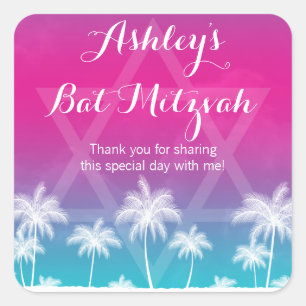 Adesivo Quadrado Tropical Teal Blue Bat Mitzvah
