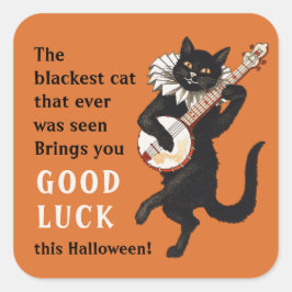 Adesivo Quadrado Trovador gato preto Boas festas Halloween CC1163