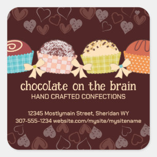 Adesivo Quadrado Trufas de chocolate de cor personalizada confeitar