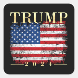 Adesivo Quadrado Trump 2024 Elegante Dourada Vintage Flag Americano