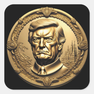 Adesivo Quadrado TRUMP CGI Colecionável Dourado Arte-Moedas Doubloo