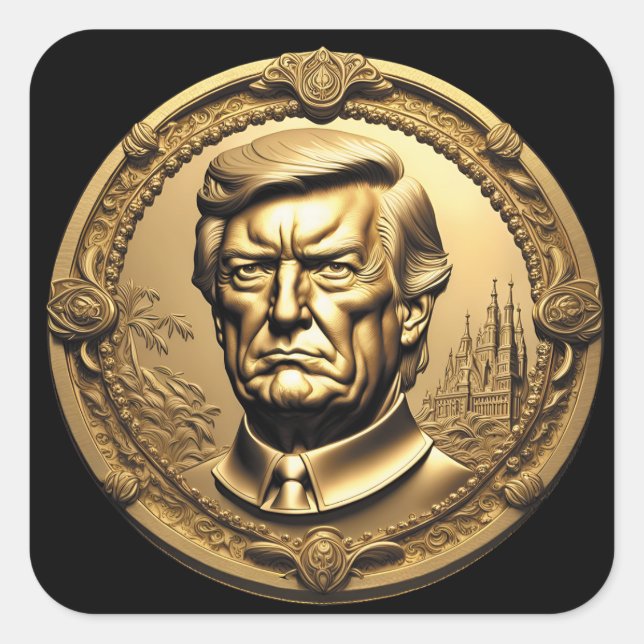 Adesivo Quadrado TRUMP CGI Colecionável Dourado Arte-Moedas Doubloo (Frente)