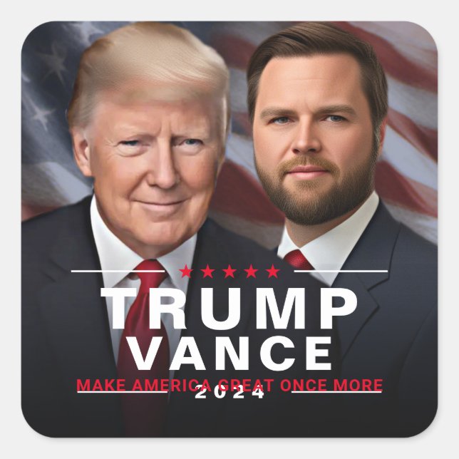 Adesivo Quadrado Trump Vance 2024 Presidente VP Campanha (Frente)