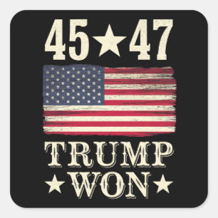 Adesivo Quadrado Trump Won 2024 45 47º Presidente Usa Flag