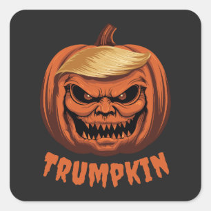 Adesivo Quadrado Trumpkin - Grinning Donald Trump Halloween Pumpkin