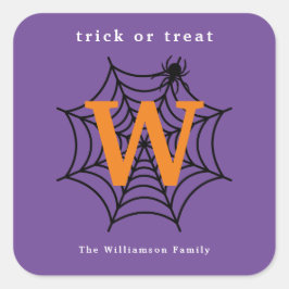 Adesivo Quadrado Truque de Aranha Halloween ou Monograma de Tratame