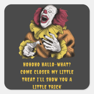 Adesivo Quadrado Truque de Halloween ou tratamento faz rir   Amarel