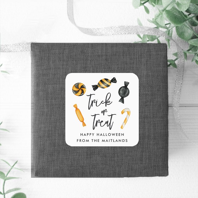 Adesivo Quadrado Truque ou Tratamento Clássico de Doces de Hallowee (Criador carregado)