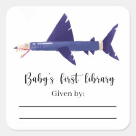 Adesivo Quadrado Tubarão - livro de registro para chás de bebê, liv