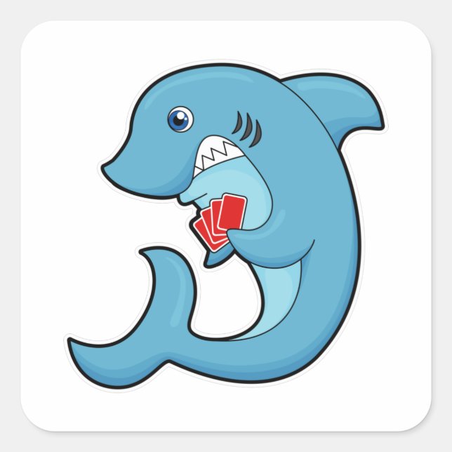 Adesivo Quadrado Tubarão no Poker com cartões Poker (Frente)