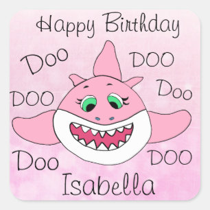 Adesivo Quadrado Tubarão personalizado do bebê do feliz aniversar
