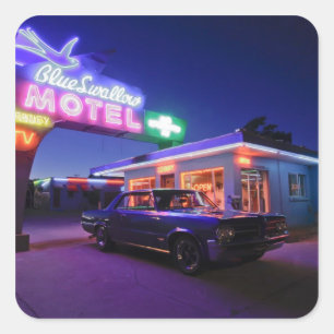 Adesivo Quadrado Tucumcari, New mexico, os Estados Unidos. Rota 66